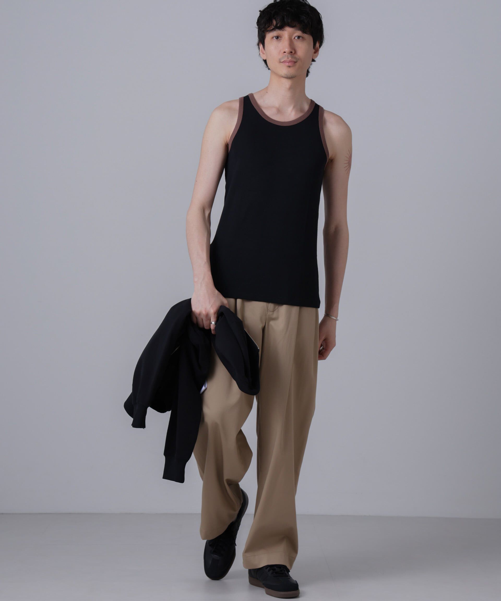 nano･universe「「NJ/CLUB」PARKSTOCK MILLER別注 パネルリブタンクトップ」|Tシャツ・カットソー|ブラック