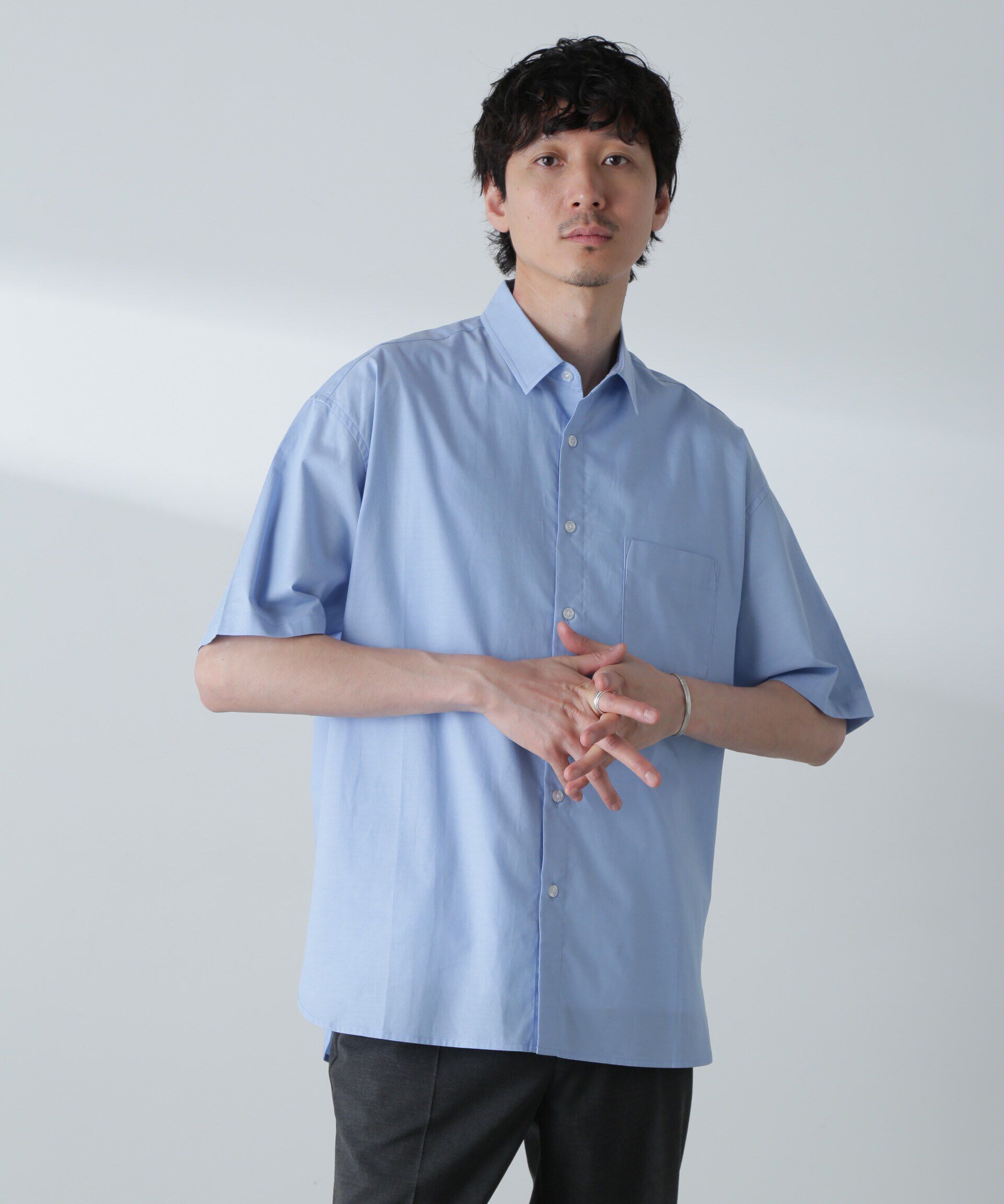 nano･universe「BIGシャンブレーシャツ 半袖」|シャツ・ブラウス|サックス5