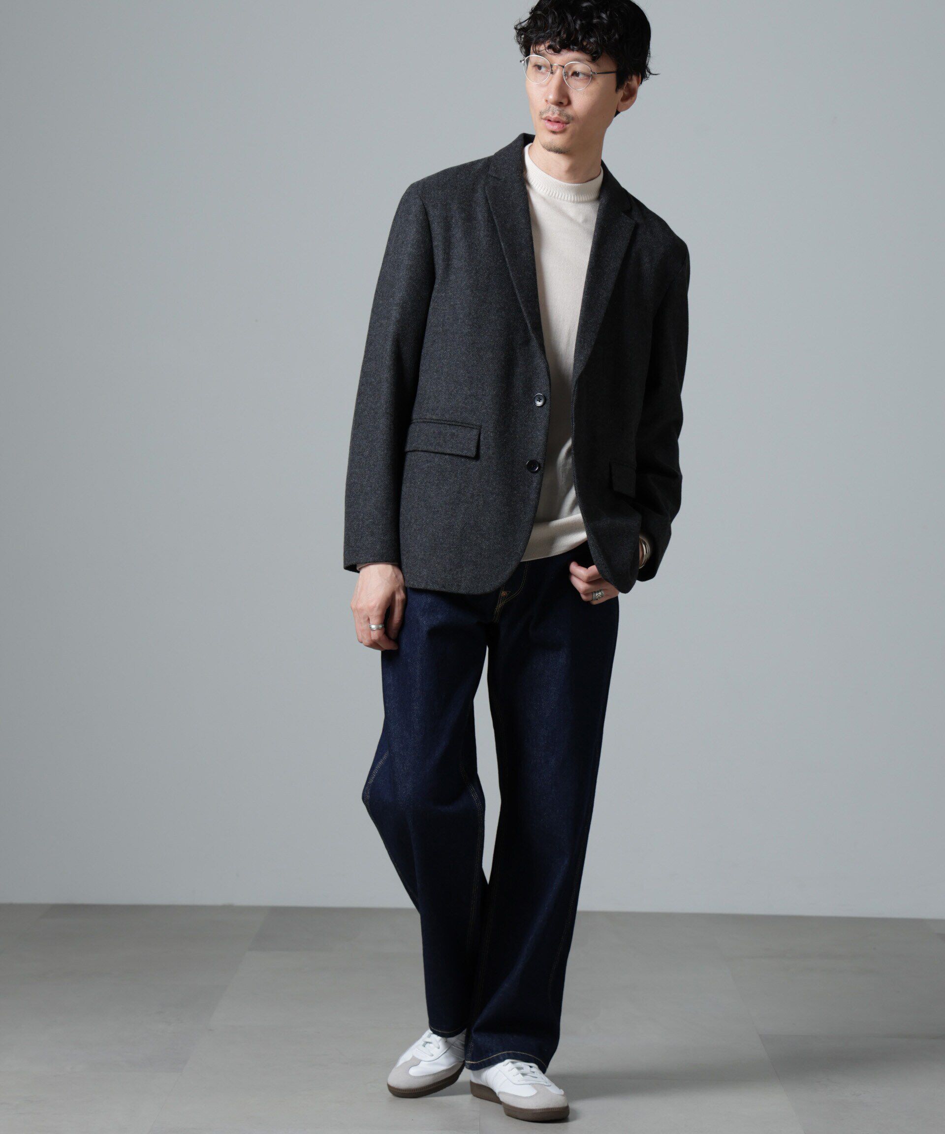 nano･universe「ヘリンボーンセミワイドジャケット(セットアップ可)」|テーラードジャケット|