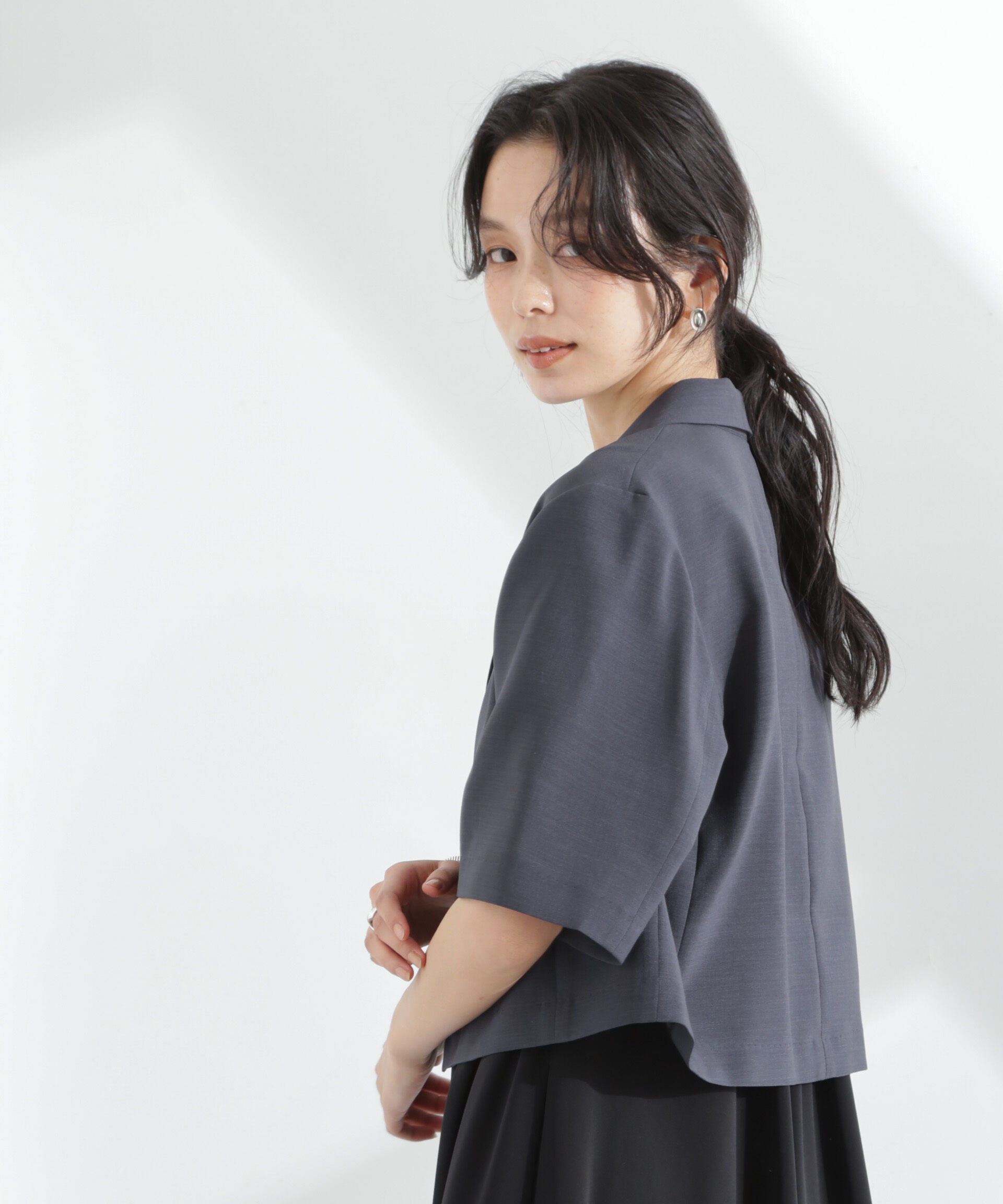 nano･universe「メランジドライ 半袖ショートダブルジャケット(セットアップ可)」|テーラードジャケット|