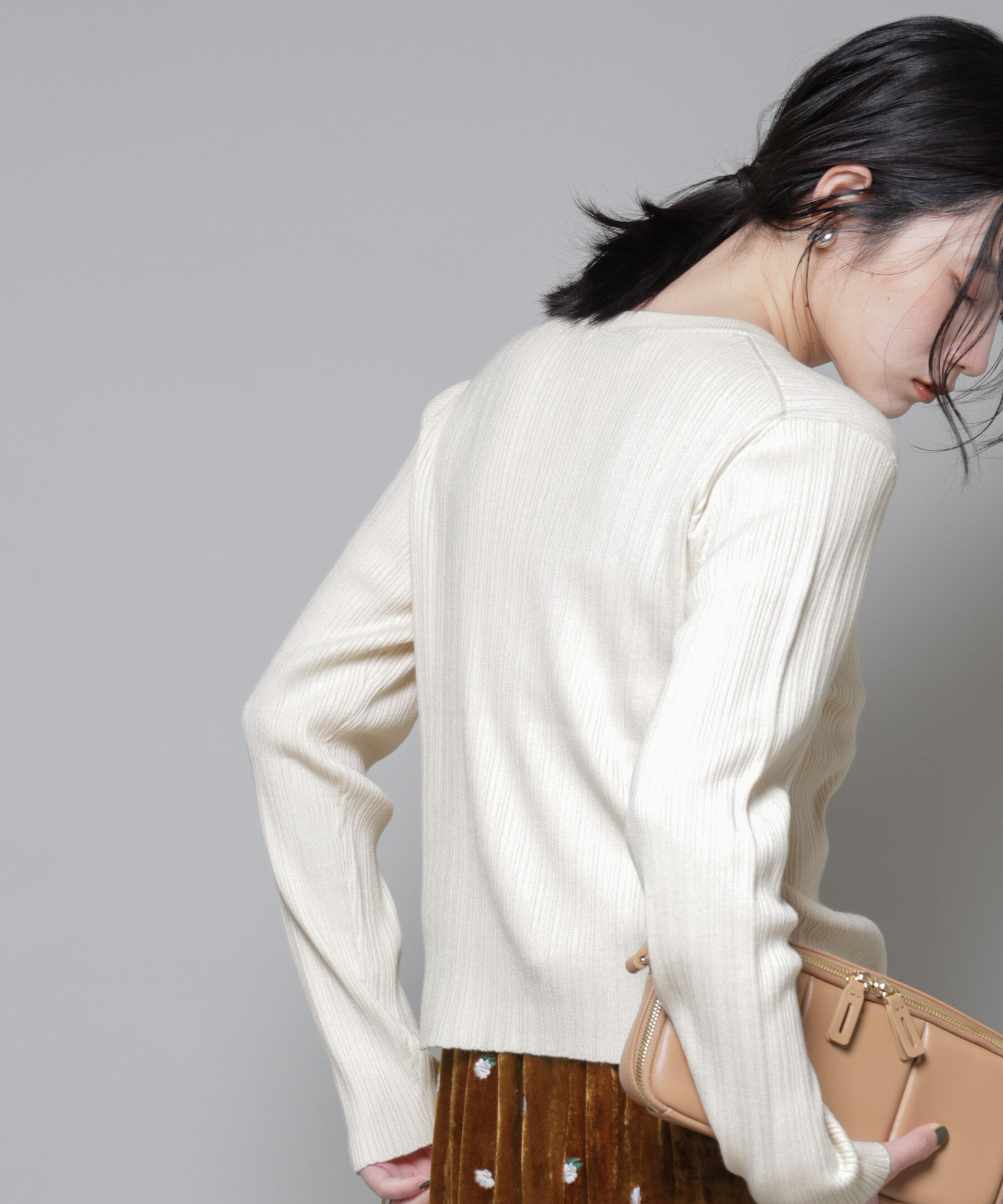 nano･universe「ホホバオイル加工ランダムリブカーディガン」|ニット・セーター|