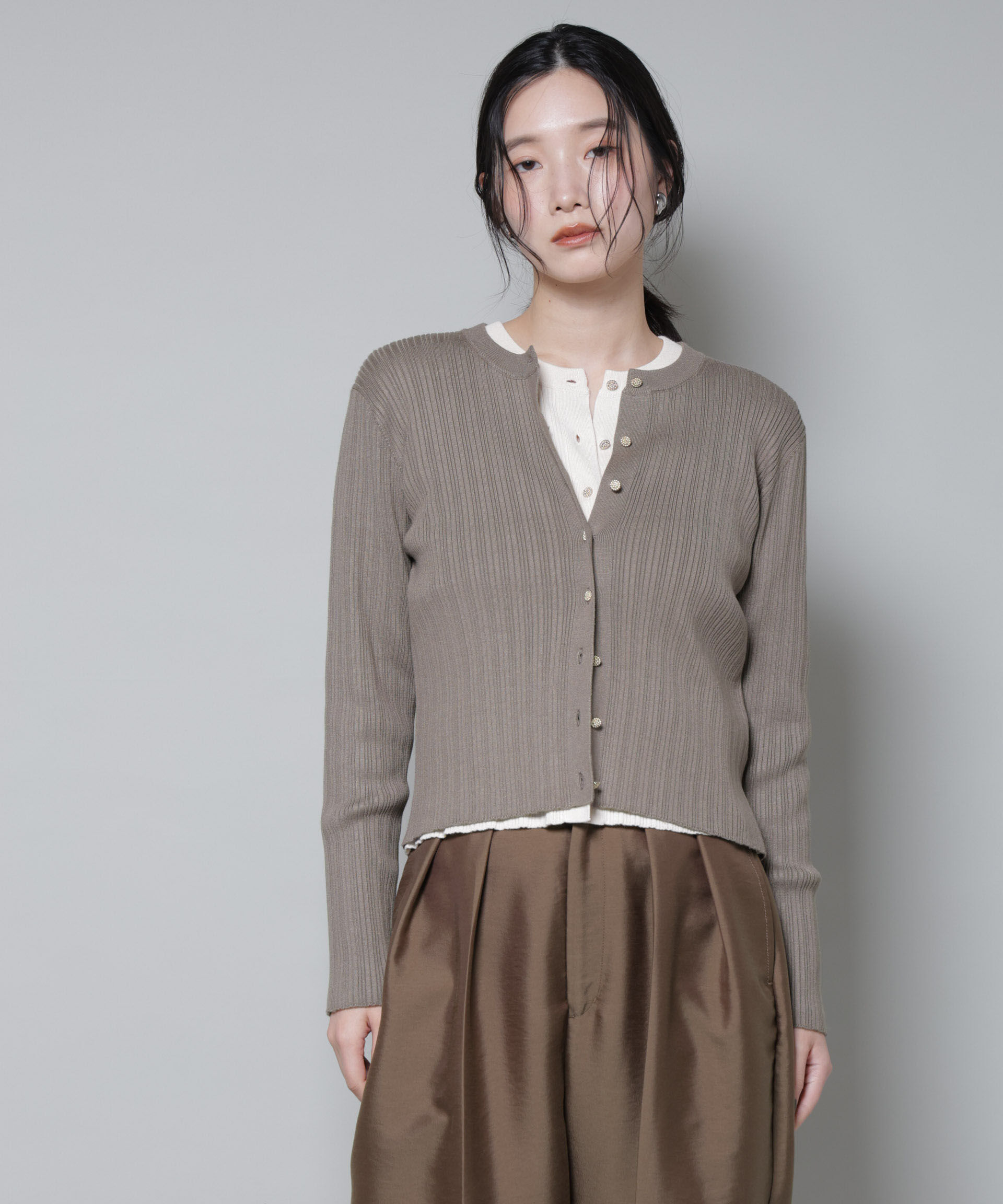 nano･universe「ホホバオイル加工ランダムリブカーディガン」|ニット・セーター|