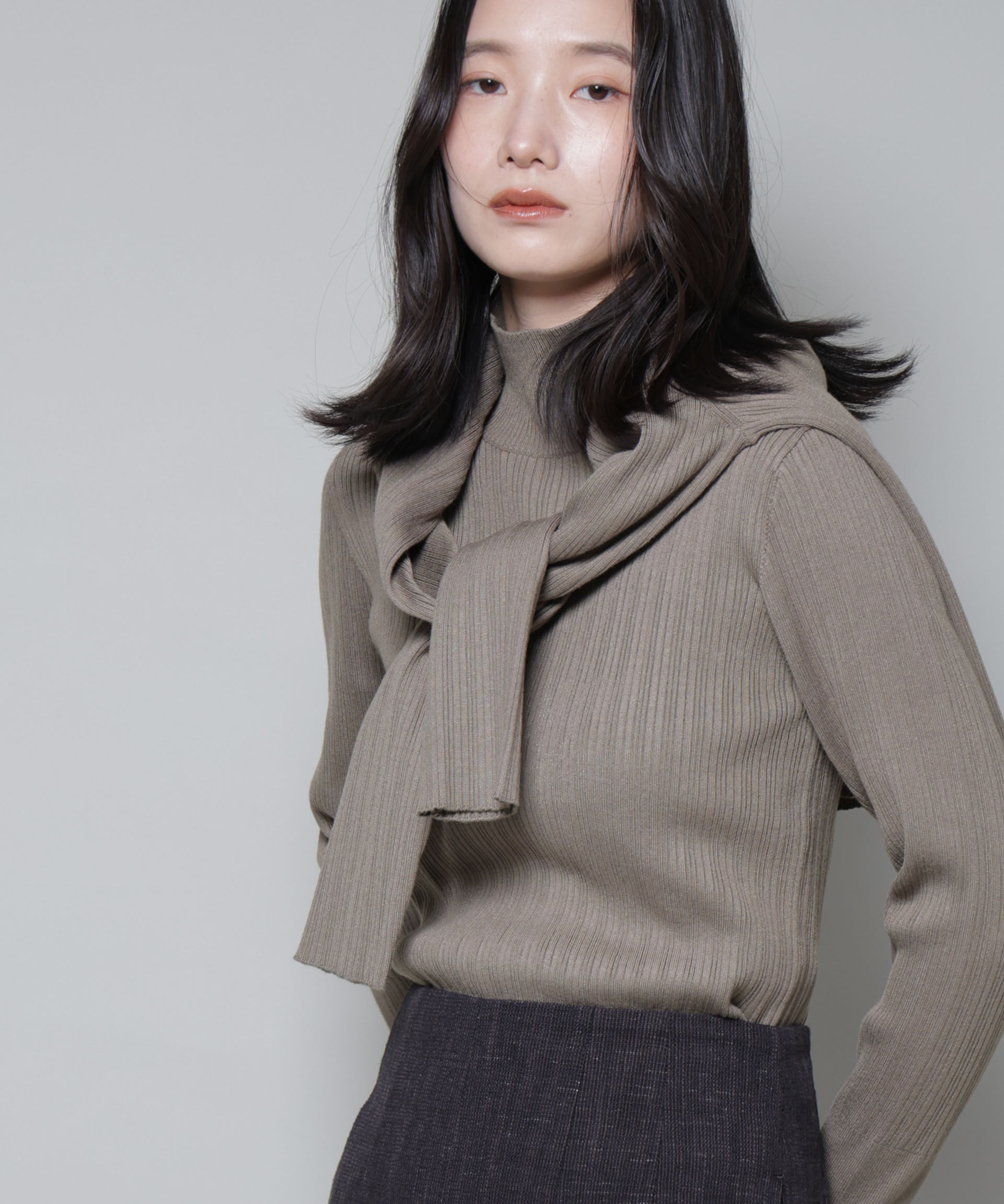 nano･universe「ホホバオイル加工ランダムリブタートルニット」|ニット・セーター|