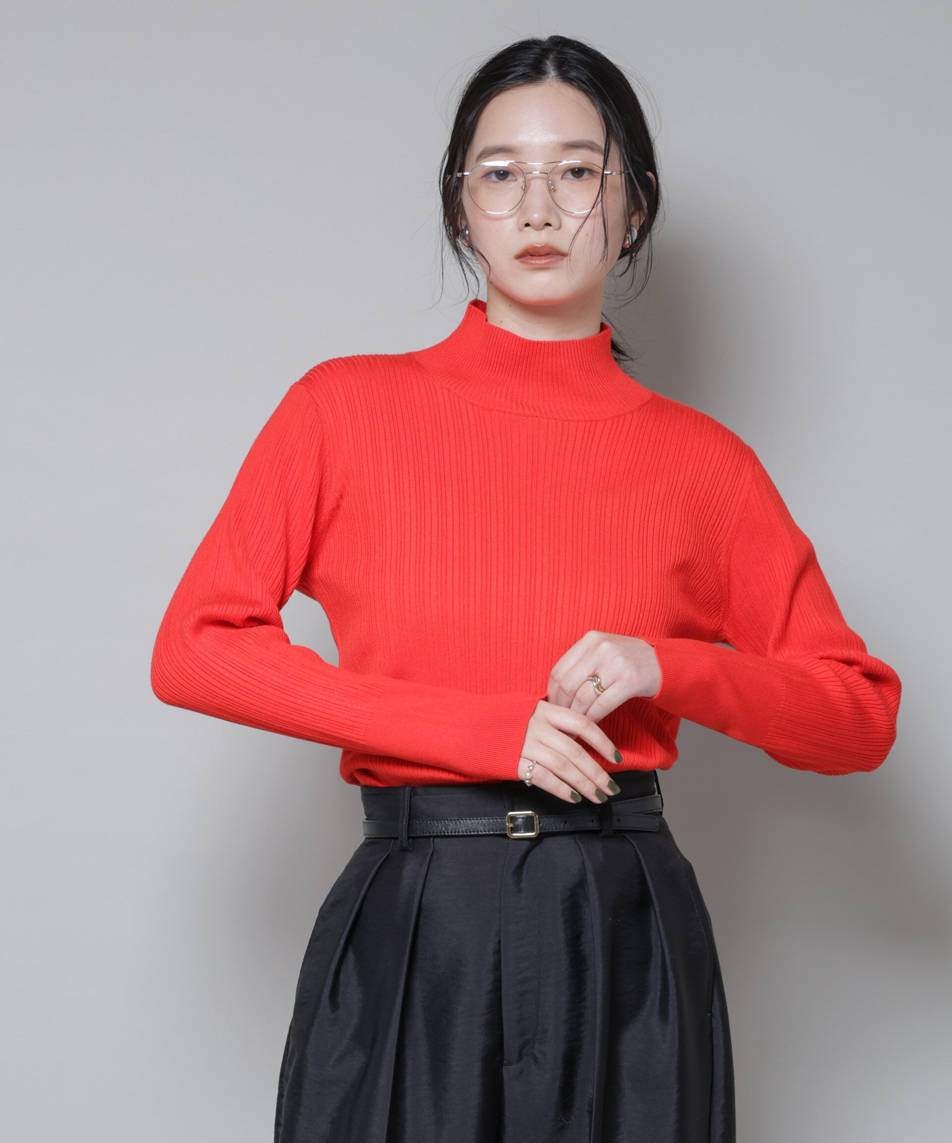 nano･universe「ホホバオイル加工ランダムリブタートルニット」|ニット・セーター|