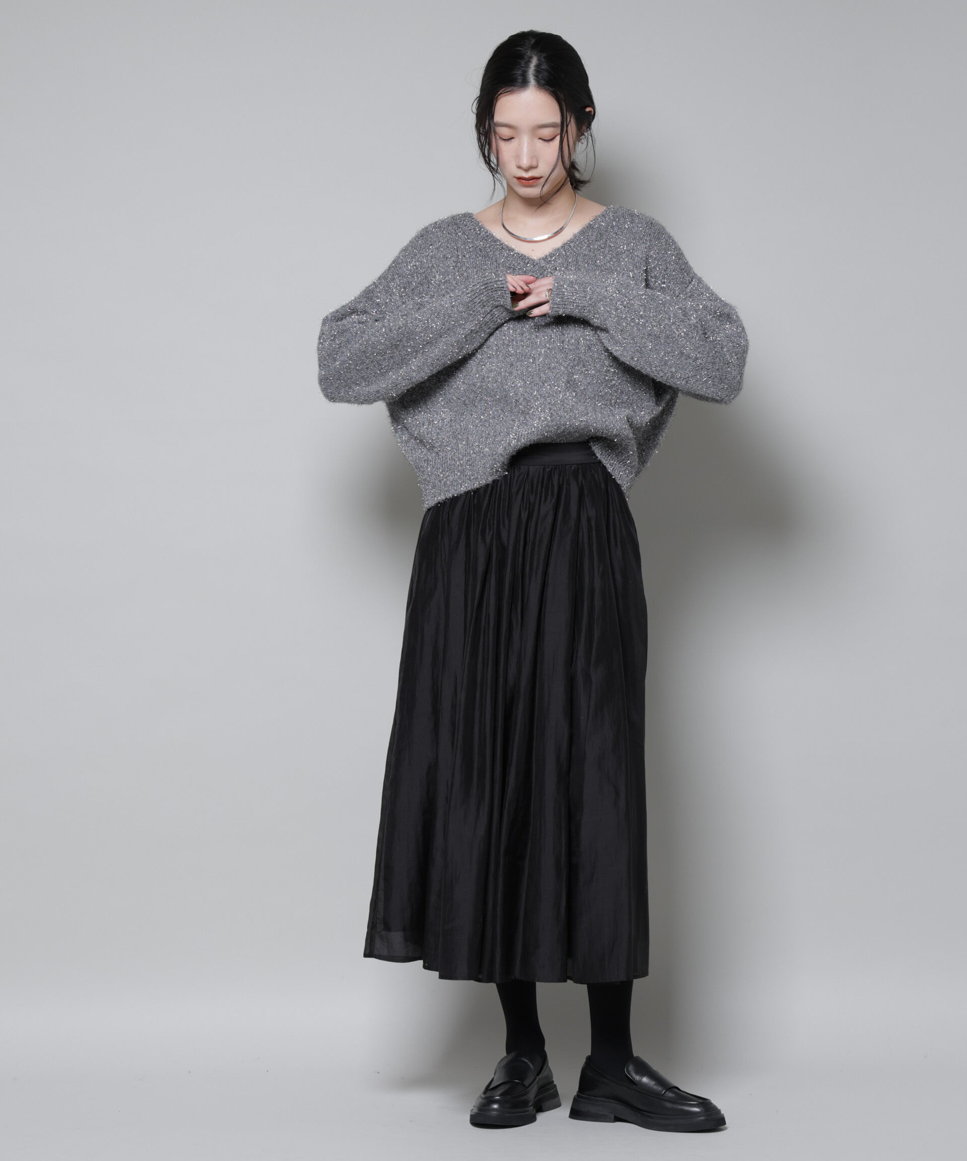 nano･universe「前後2wayラメミックスフェザーニット」|ニット・セーター|