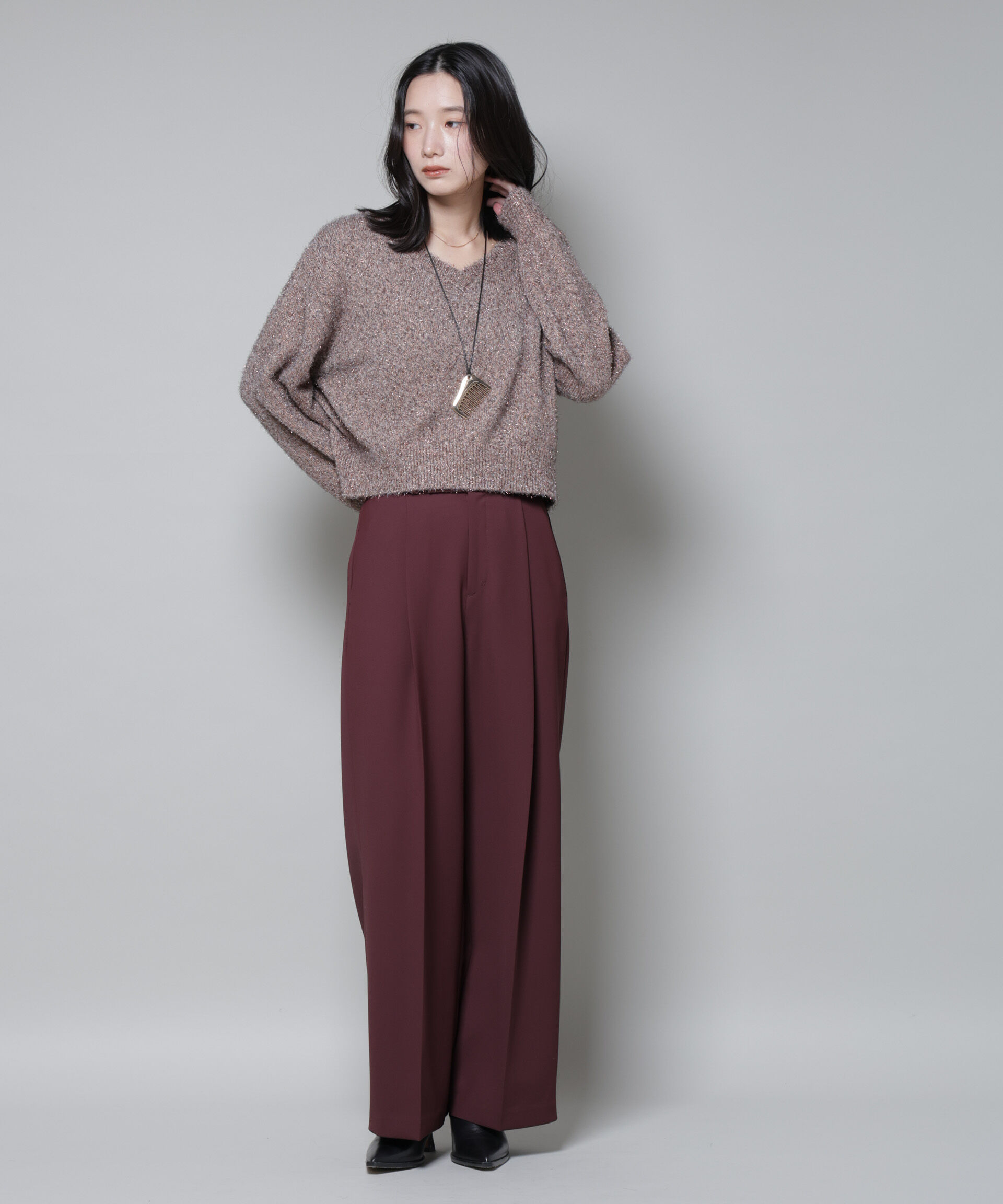 nano･universe「前後2wayラメミックスフェザーニット」|ニット・セーター|