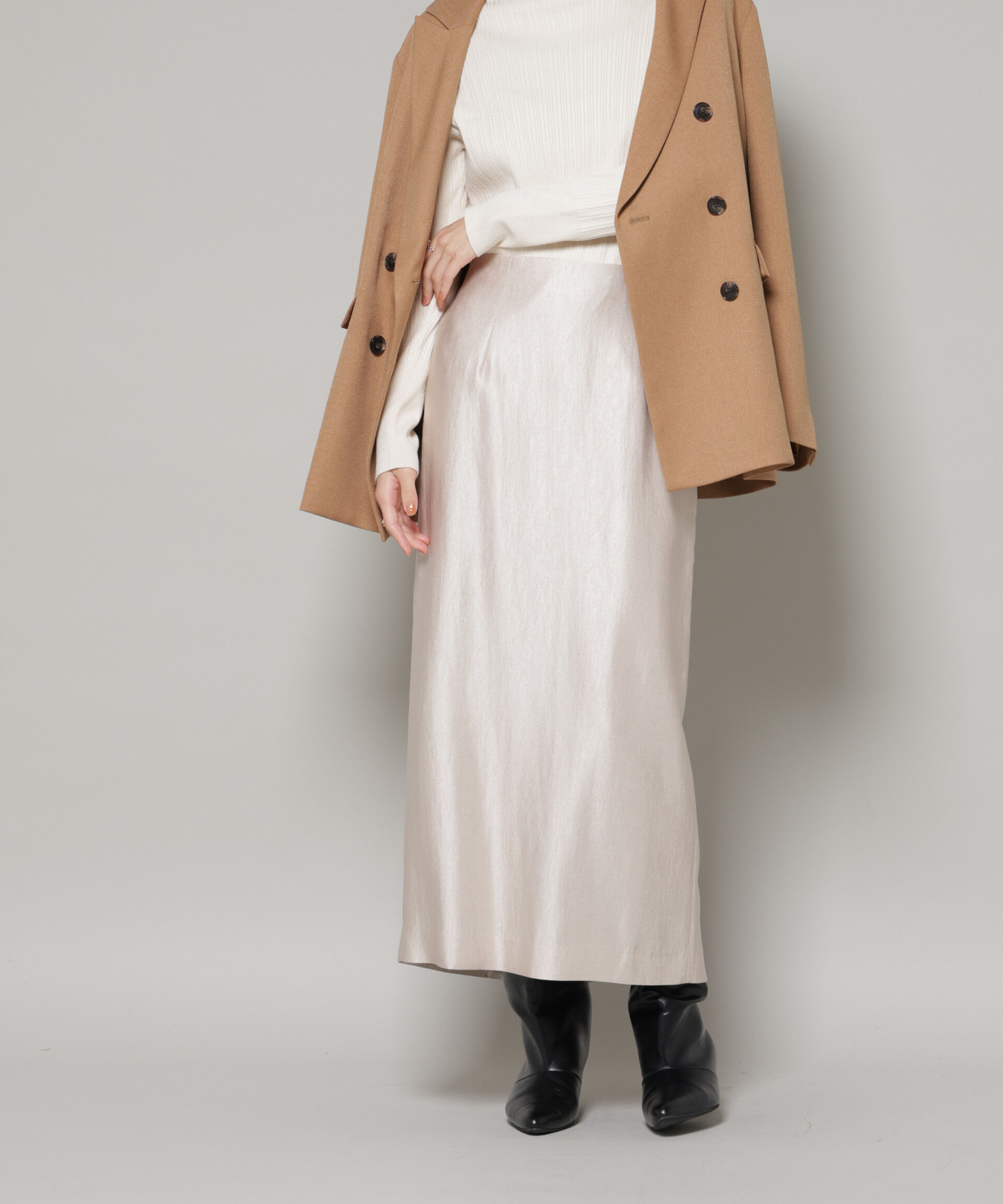 nano･universe「ブライトツイルサテンタイトスカート」|スカート|アイボリー7