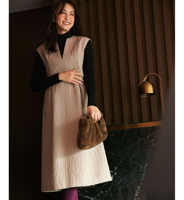 組曲「フラワーラメジャカード ジャンパースカート」|ジャンパースカート|ベージュ系