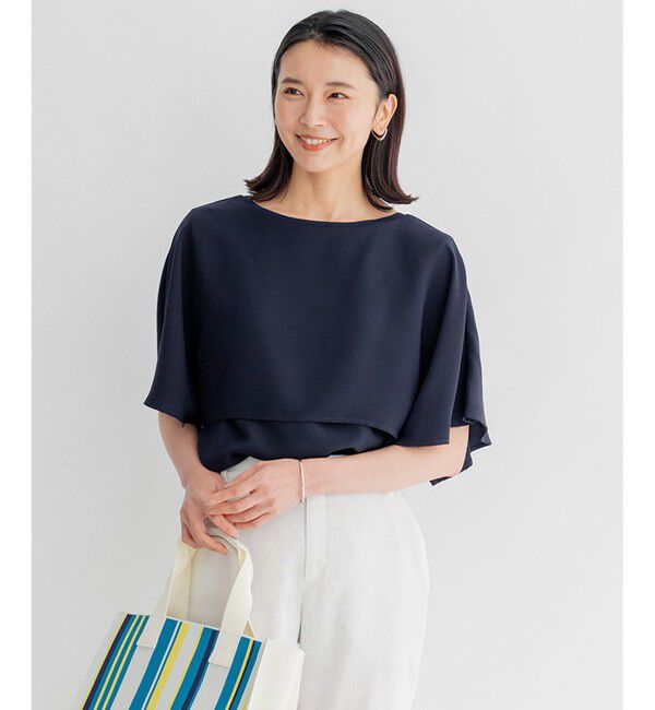 23区「【洗える/好評につき新色追加】ストレッチジョーゼットリブコンビ レイヤー カットソー」|Tシャツ・カットソー|ネイビー系