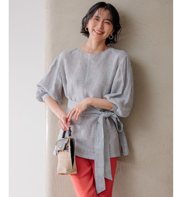 23区「【洗える】LIBECO ベルト付き ブラウス」|シャツ・ブラウス|ｶｰｷｽﾄﾗ