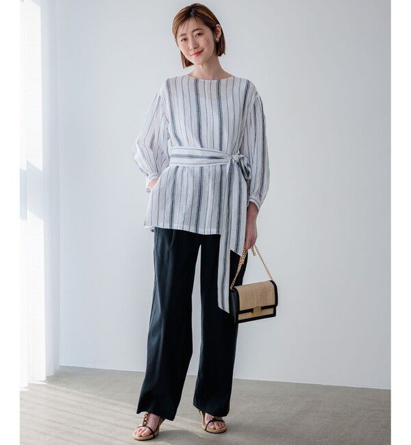 23区「【洗える】LIBECO ベルト付き ブラウス」|シャツ・ブラウス|