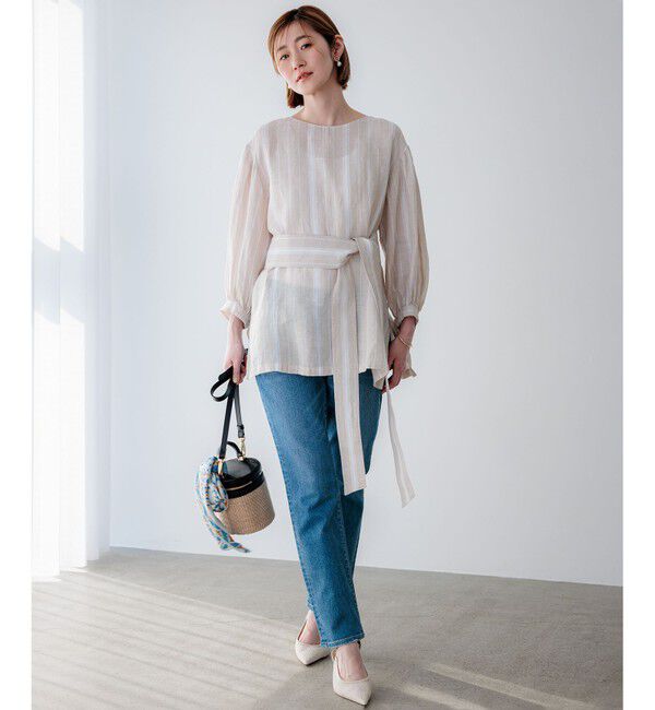 23区「【洗える】LIBECO ベルト付き ブラウス」|シャツ・ブラウス|