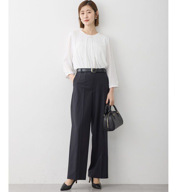 23区「【洗える】シルキーデシン バーアクセント ブラウス」|Tシャツ・カットソー|