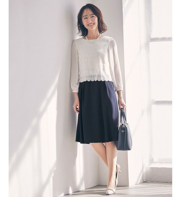 any SiS「【洗える】レースコンビバックサテン ワンピース」|ワンピース|