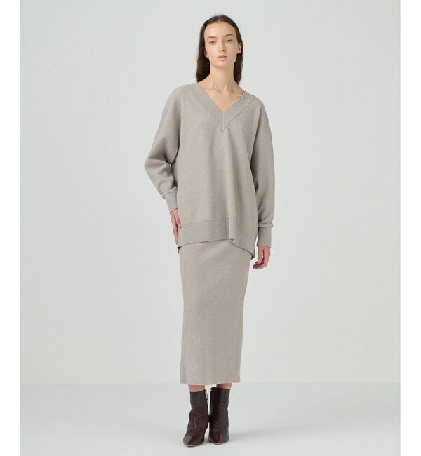 GRACE CONTINENTAL「ラメVネックニットトップ」|ニット・セーター|ベージュ