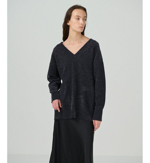 GRACE CONTINENTAL「ラメVネックニットトップ」|ニット・セーター|ブラック