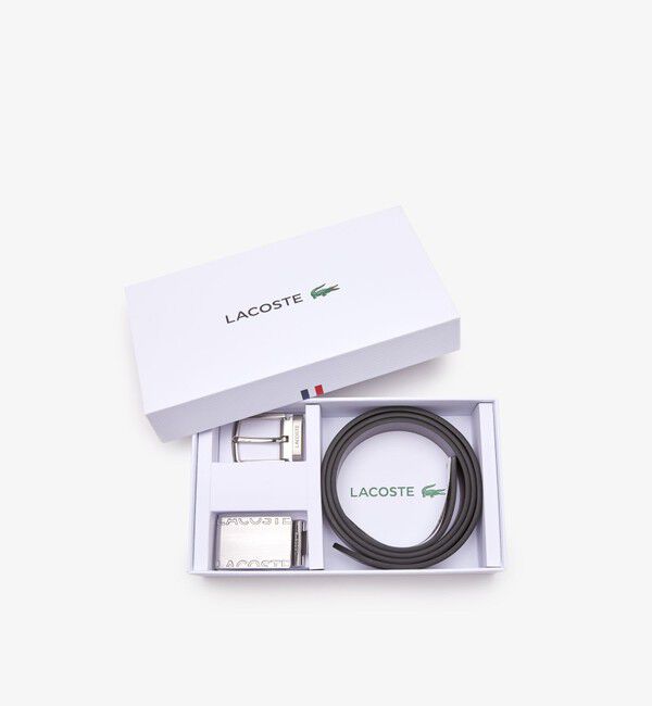 LACOSTE「エレガンス ピン&フラットバックルベルトギフトセット」|ベルト|ブラック