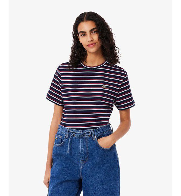 LACOSTE「エッセンシャルボーダー半袖Tシャツ」|Tシャツ・カットソー|ネイビー