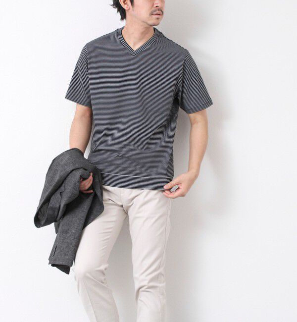 NOLLEY'S goodman「《ビジカジ対応》セミシルケットスムース ボーダー Vネック ドレスTシャツ 25SS」|Tシャツ・カットソー|