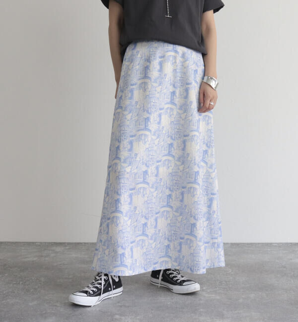 fredy emue「ランドスケープ柄スカート」|フレア|ブルー系その他