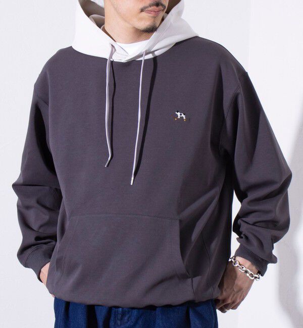 GLOSTER「【GLOSTER/グロスター】フレンチブルドッグ刺繍  ダンボールバイカラーパーカー フーディ」|パーカー|