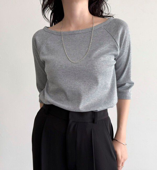 fredy emue「ラメテレコボートネックカットソー」|Tシャツ・カットソー|ライトグレー