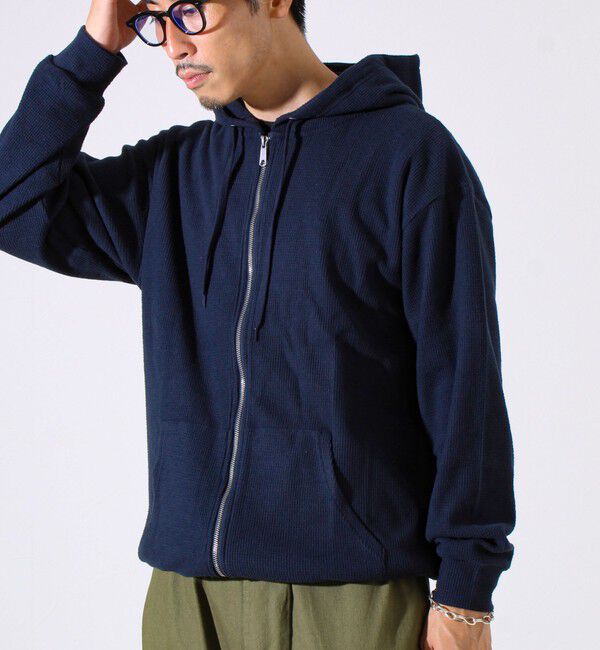 GLOSTER「【レイヤードに最適】起毛ワッフル 裾ドロストジップパーカー」|パーカー|
