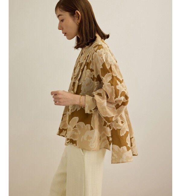 ROPE「【DEVEAUX（デヴォー）】別注ボカシフラワーボリュームスリーブブラウス/洗える」|シャツ・ブラウス|