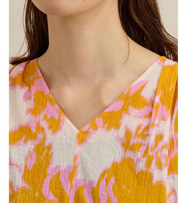 ROPE「【DEVEAUX（デヴォー）】別注ボカシフラワーボリュームスリーブブラウス/洗える」|シャツ・ブラウス|