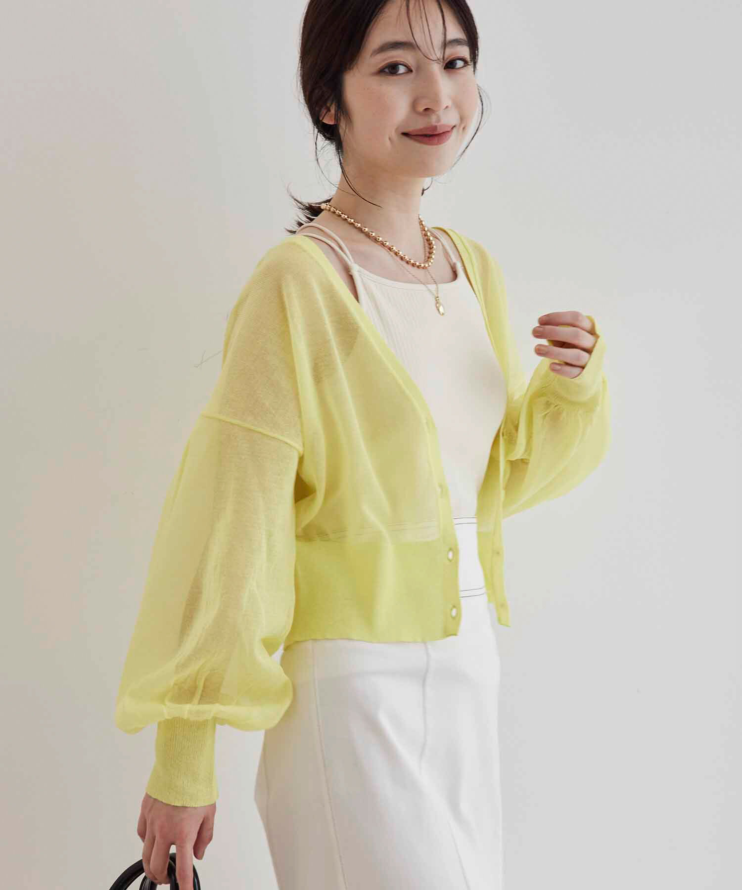 vis-a-vis「【WEB限定】シアーショート丈カーディガン」|カーディガン|イエロー(80)