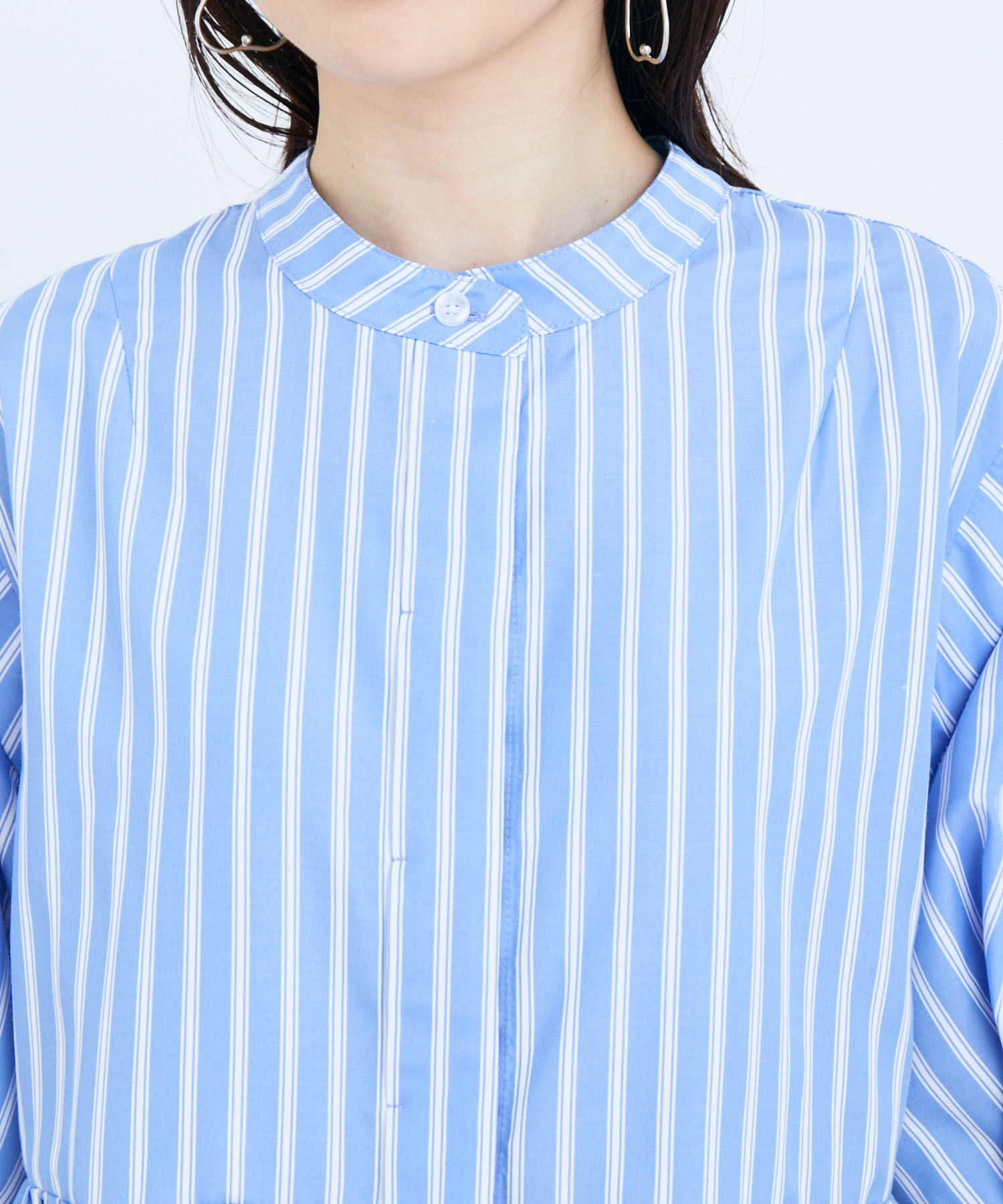 VIS「ストライプ/無地タイプライターチュニックブラウス」|シャツ・ブラウス|