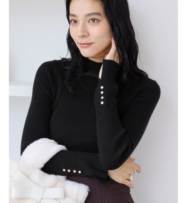 VIS「スリーブ釦アクセントリブニット/WEB限定FSサイズ・静電気防止」|ニット・セーター|ブラック(01)