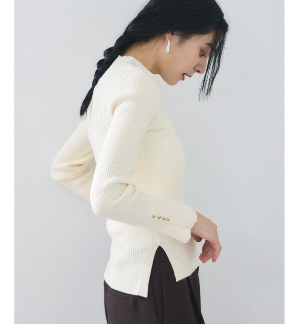 VIS「スリーブ釦アクセントリブニット/WEB限定FSサイズ・静電気防止」|ニット・セーター|