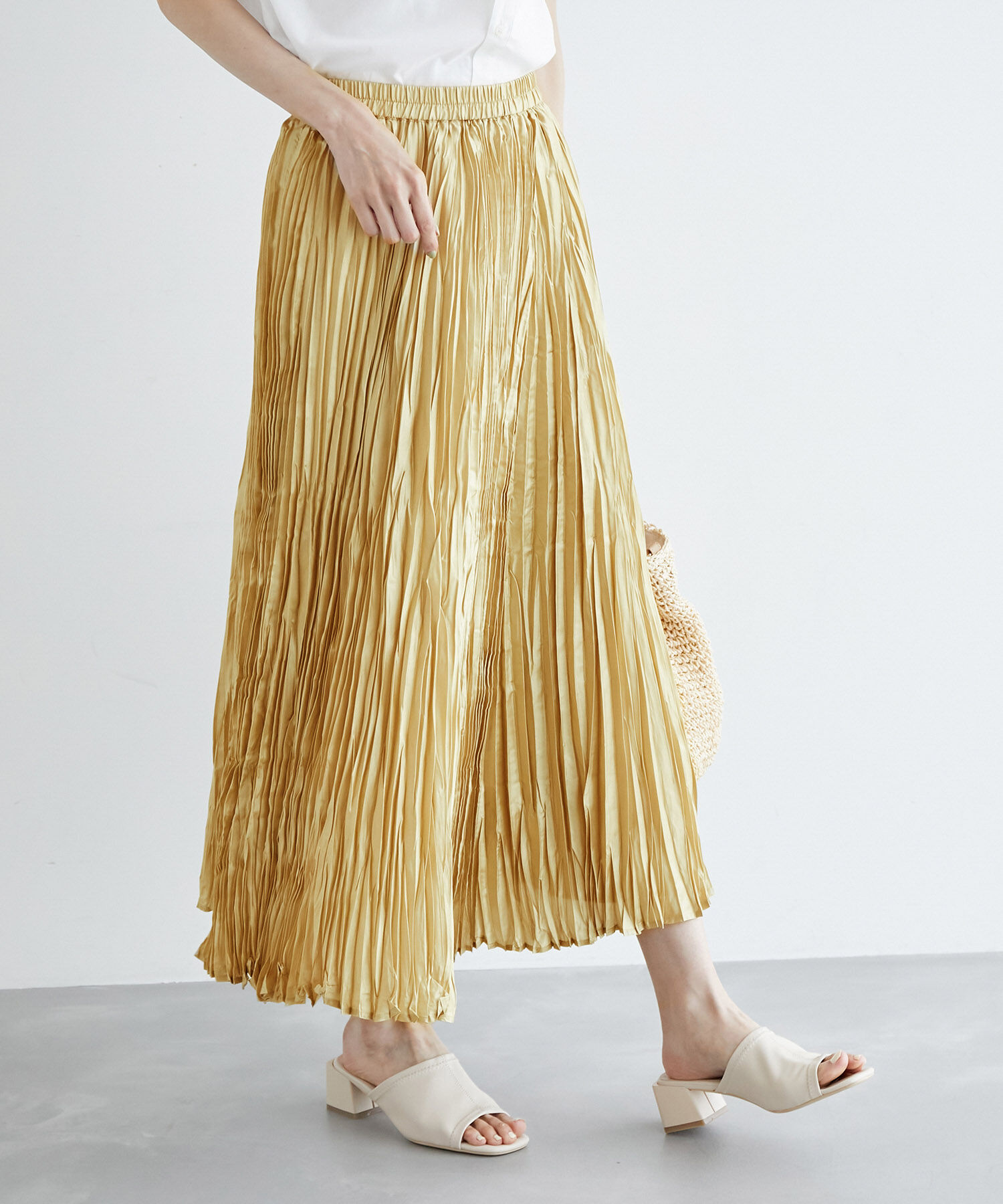 Rope&rsquo;Picnic「サテンクリンクルイレギュラーヘムスカート」|スカート|ベージュ(27)