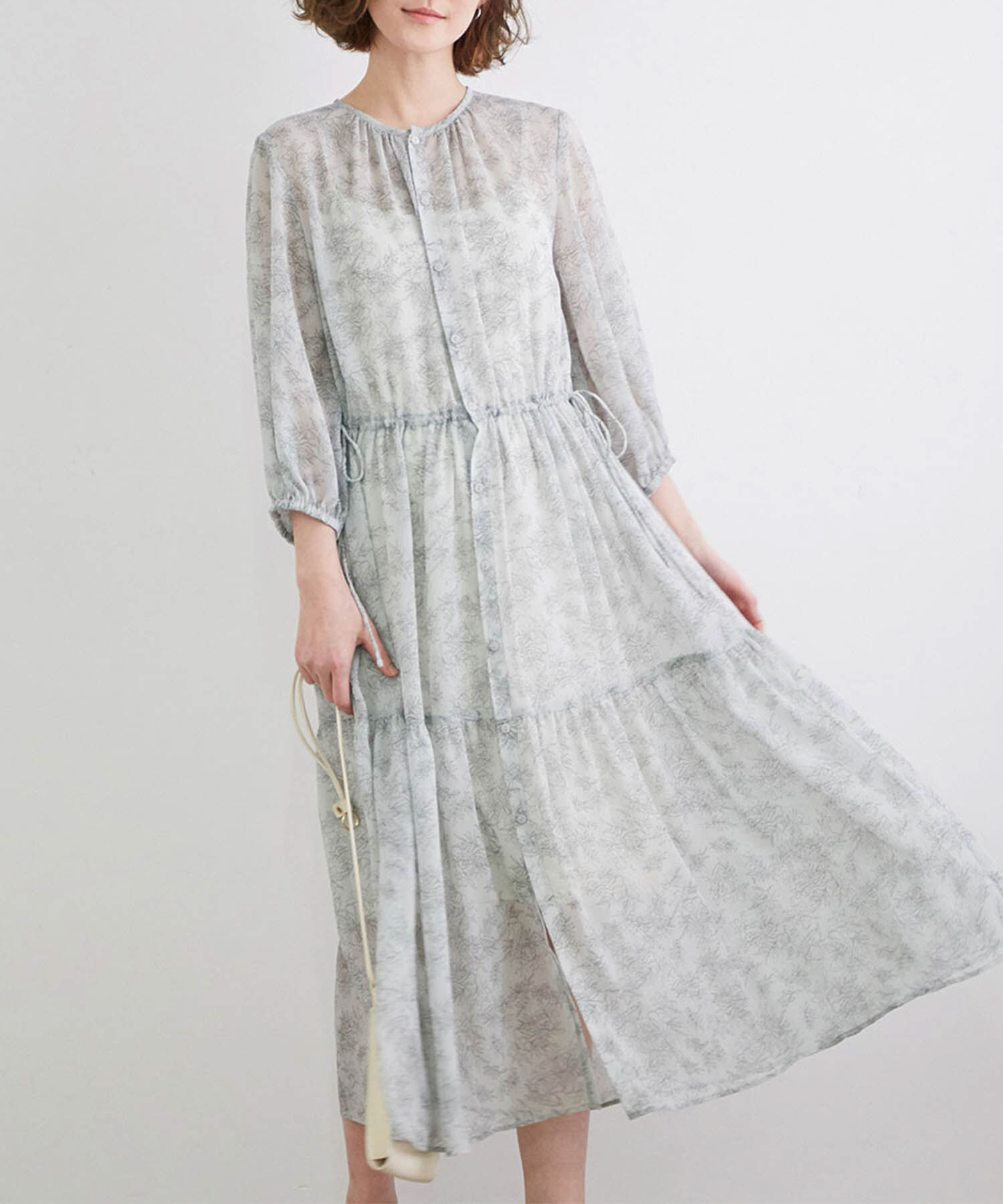 Rope&rsquo;Picnic「線画タッチ花柄プリントワンピース」|ワンピース|ライトグリーン(33)