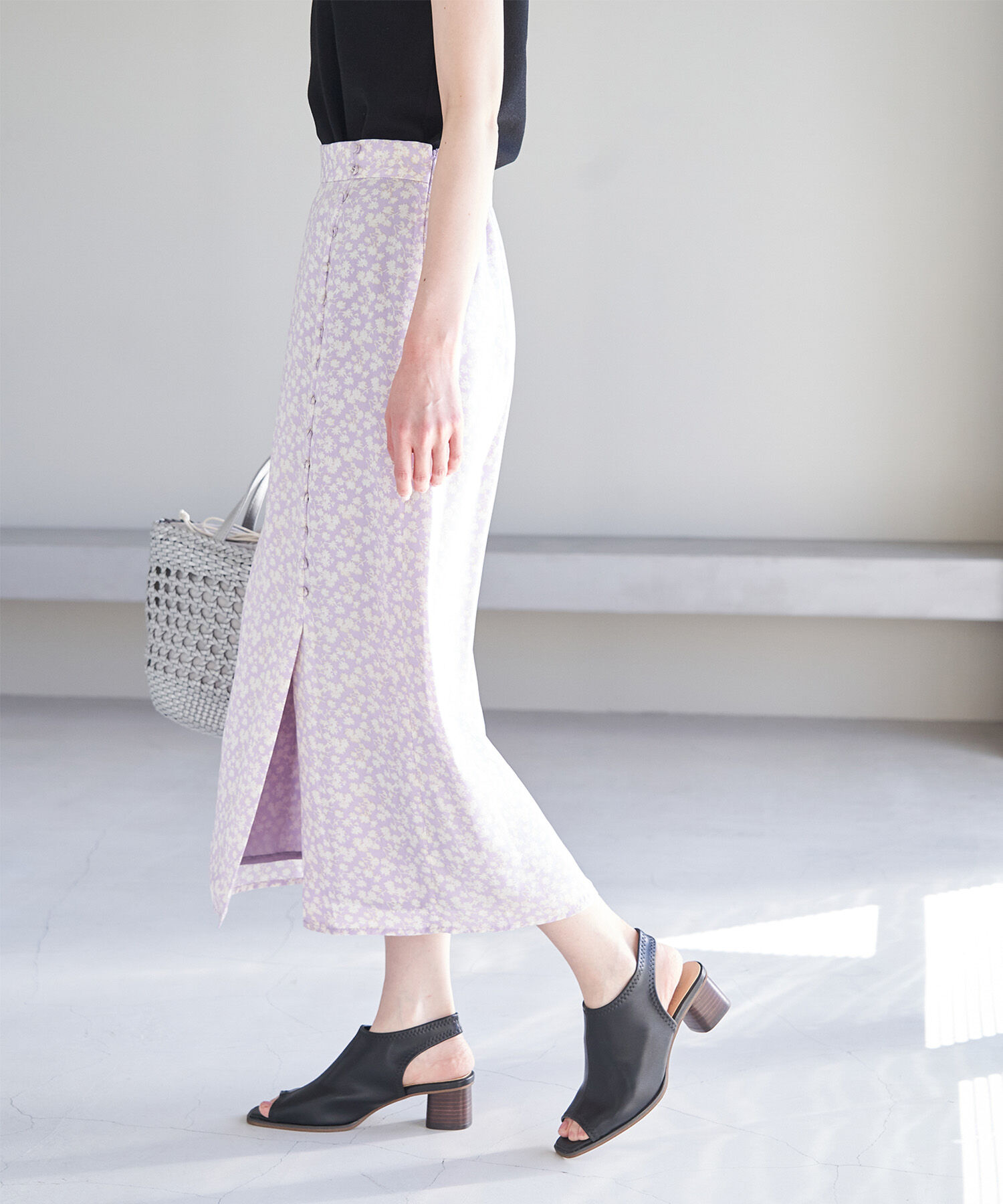 Rope&rsquo;Picnic「フラワープリントくるみ釦ラップスカート」|スカート|