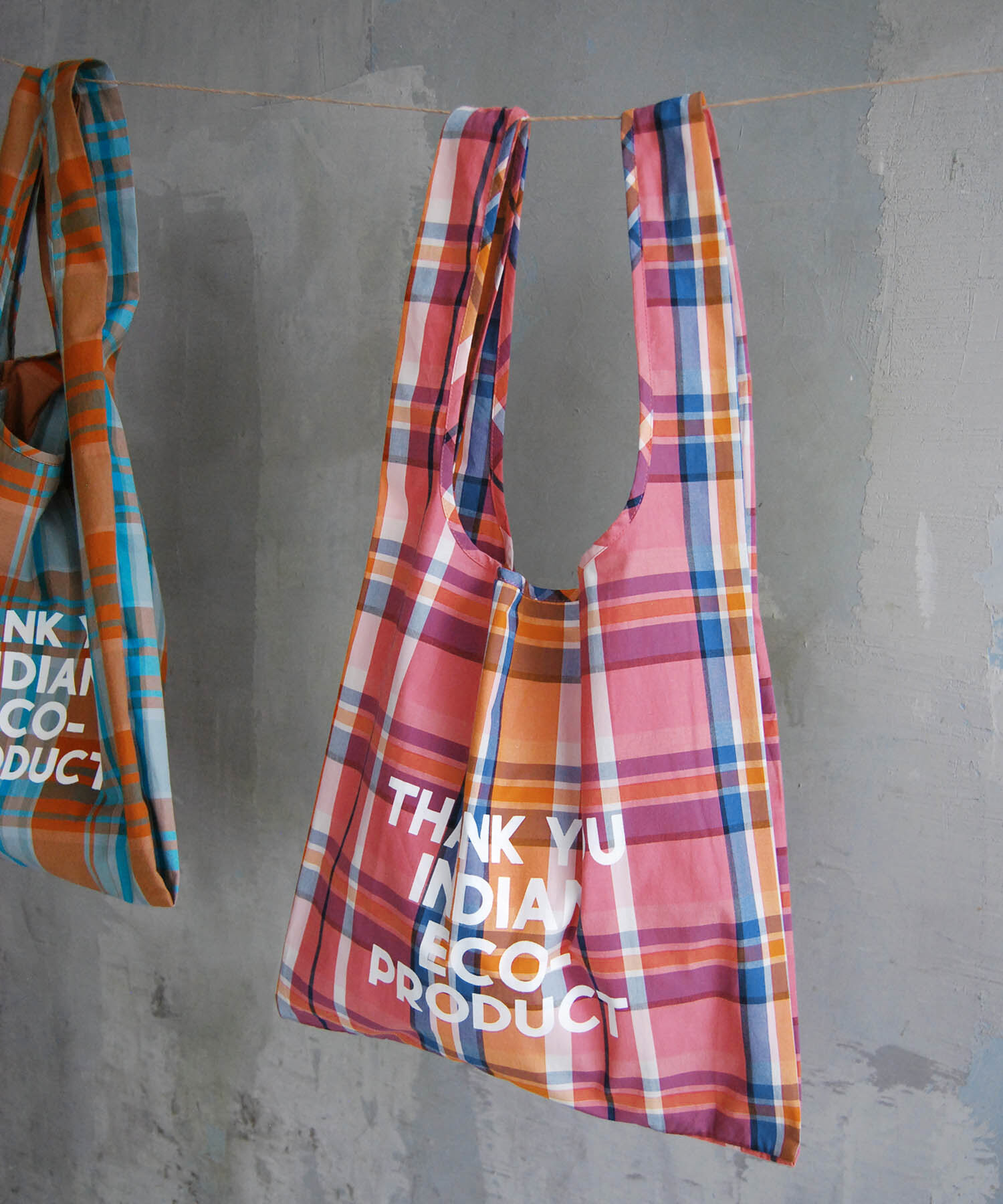 ROPE PICNIC PASSAGE「【Lilas Campbell】リラキャンベル インドチェックエコバッグ」|エコバッグ|ピンク系(65)