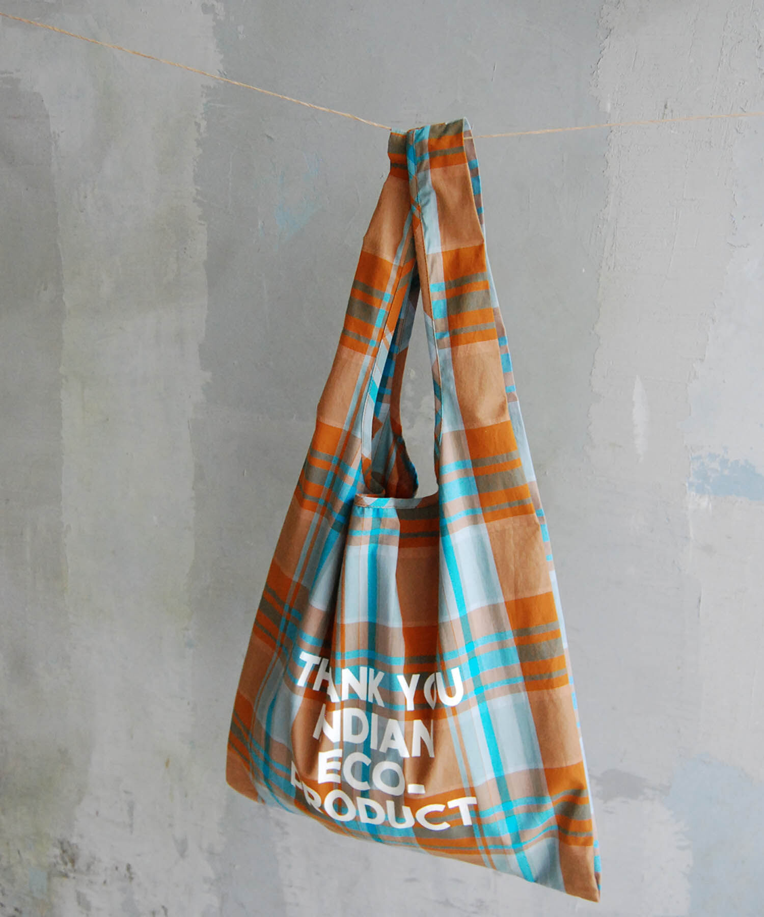 ROPE PICNIC PASSAGE「【Lilas Campbell】リラキャンベル インドチェックエコバッグ」|エコバッグ|オレンジ系(71)