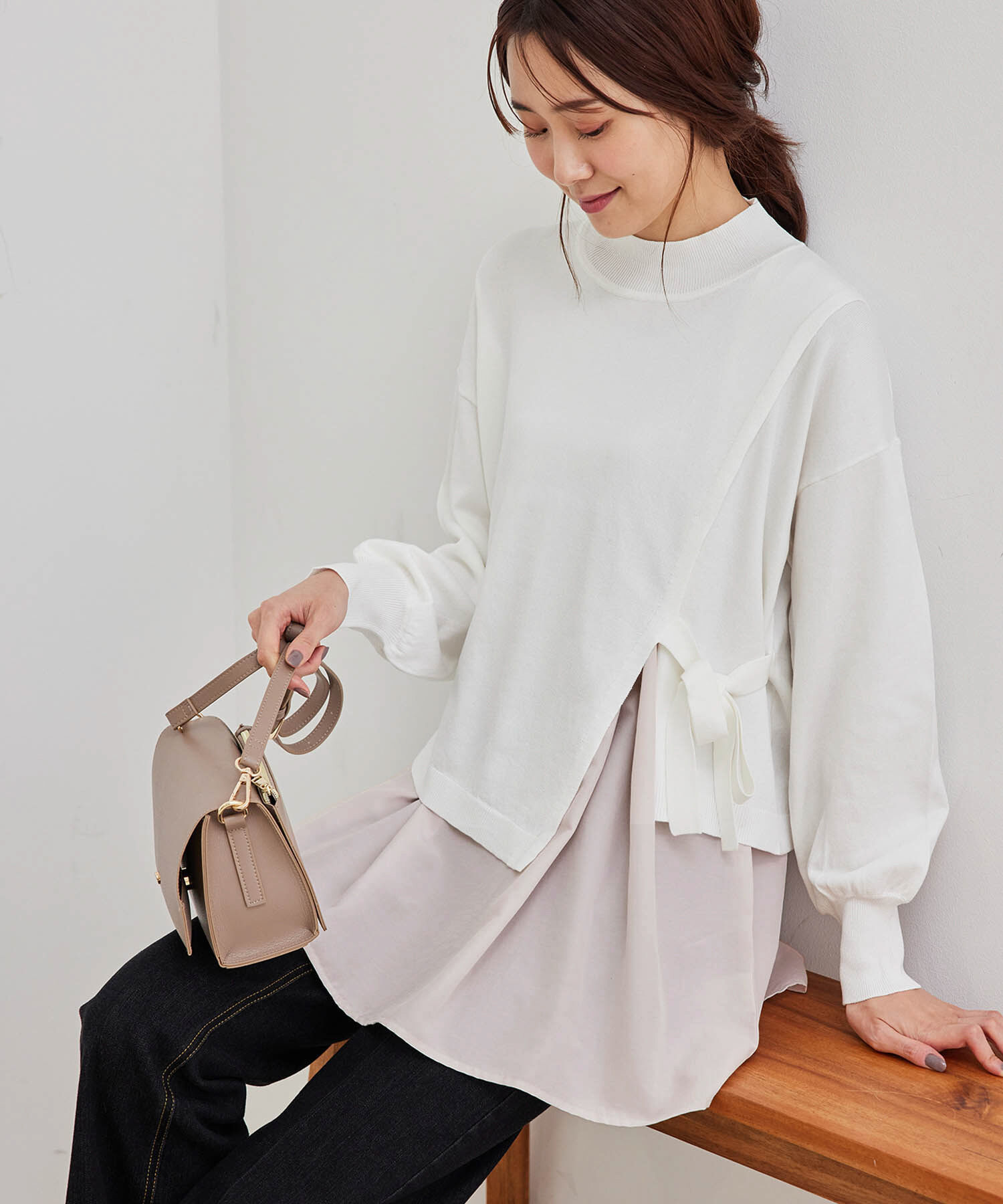 Rope&rsquo;Picnic「布帛レイヤードニットプルオーバー 」|ニット・セーター|ホワイト(10)