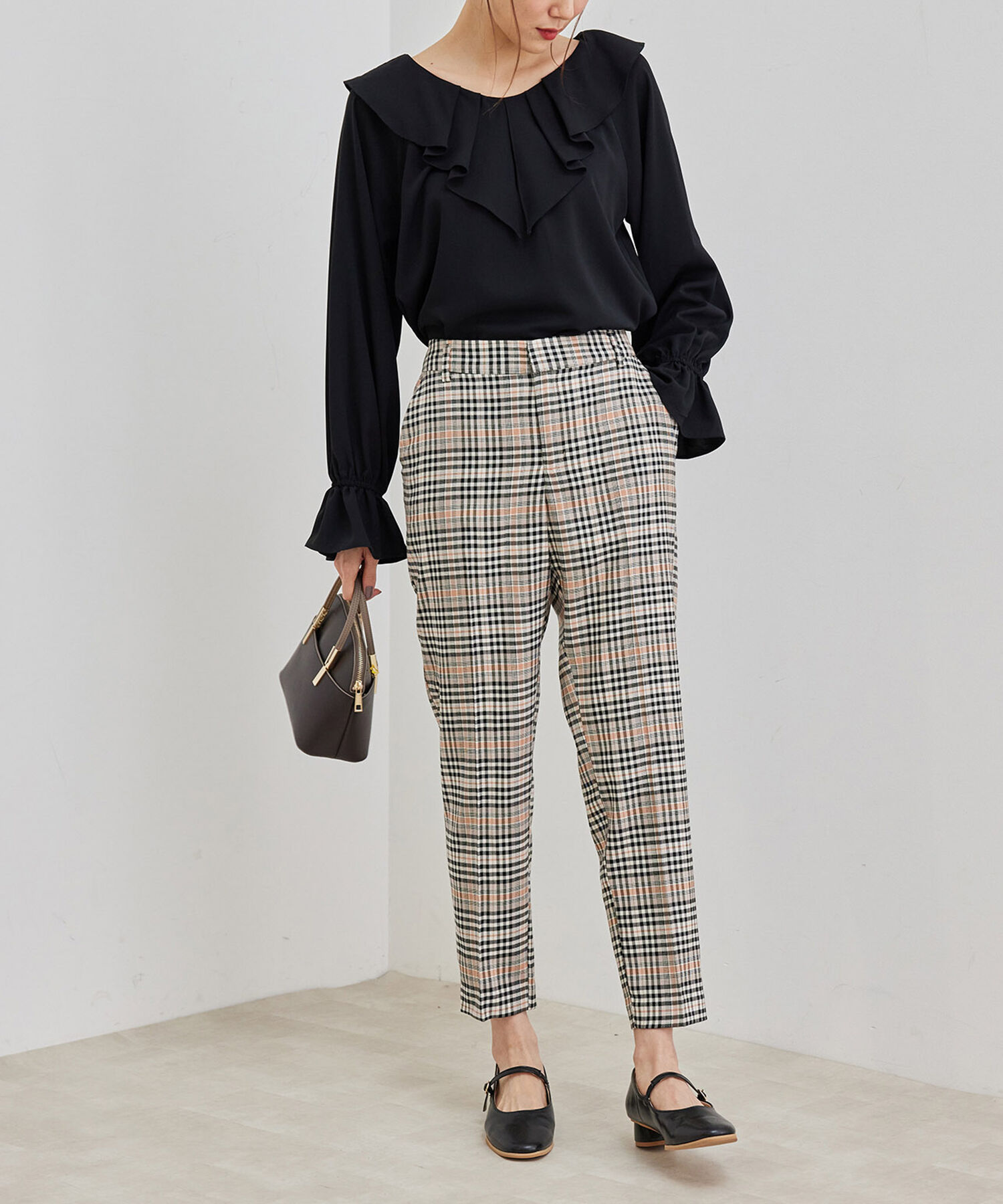 Rope&rsquo;Picnic「抗ピルアソートチェックギャバストレッチテーパードパンツ」|その他|