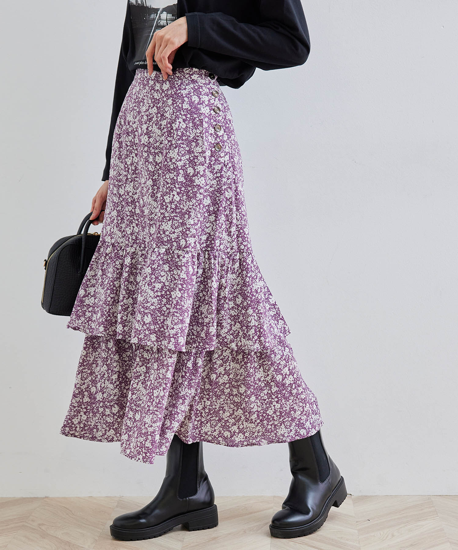 Rope&rsquo;Picnic「小花柄フリルスカート」|スカート|パープル(50)