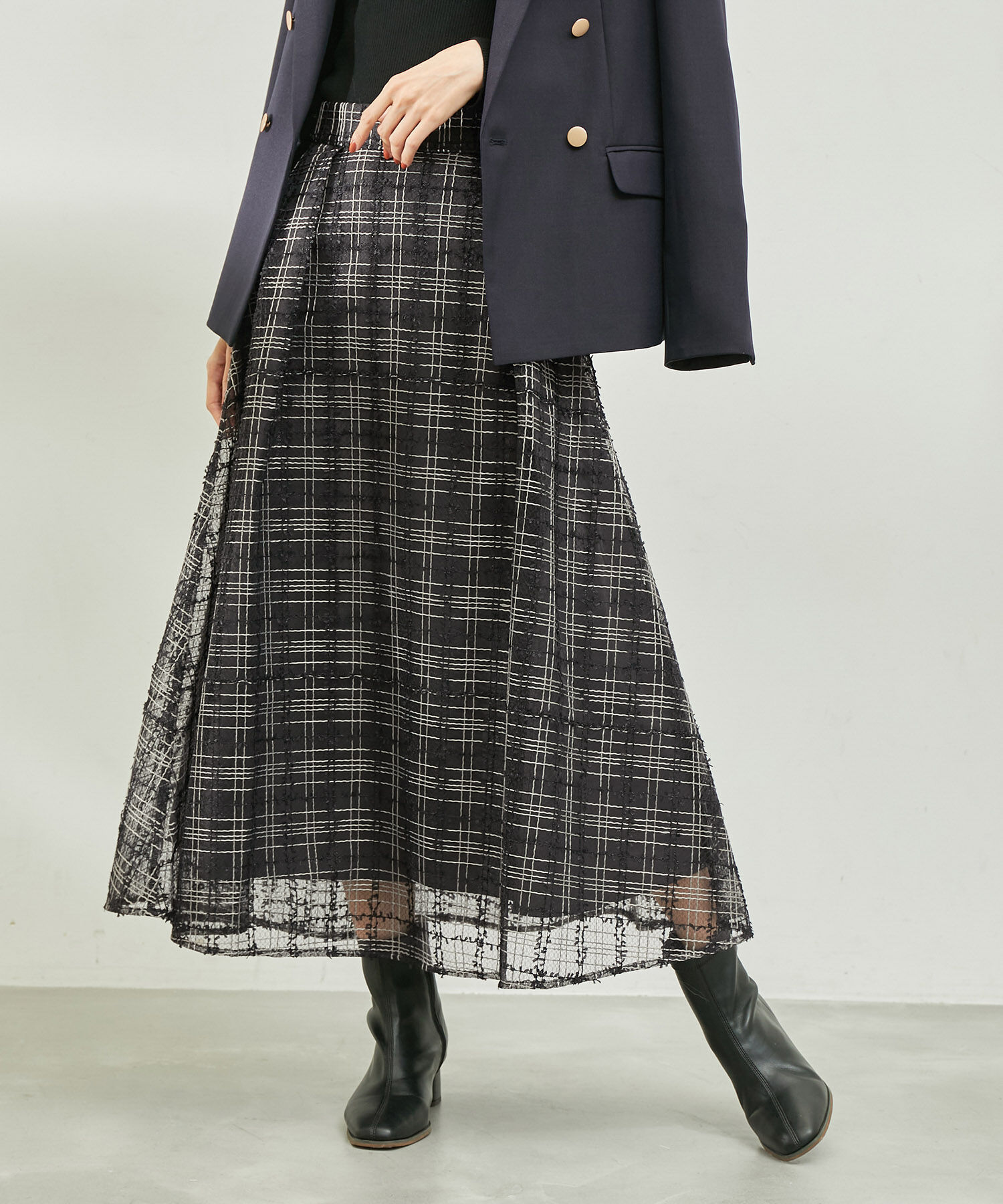 Rope&rsquo;Picnic「【emur/エミュール】チュールツイーディーチェックスカート」|スカート|