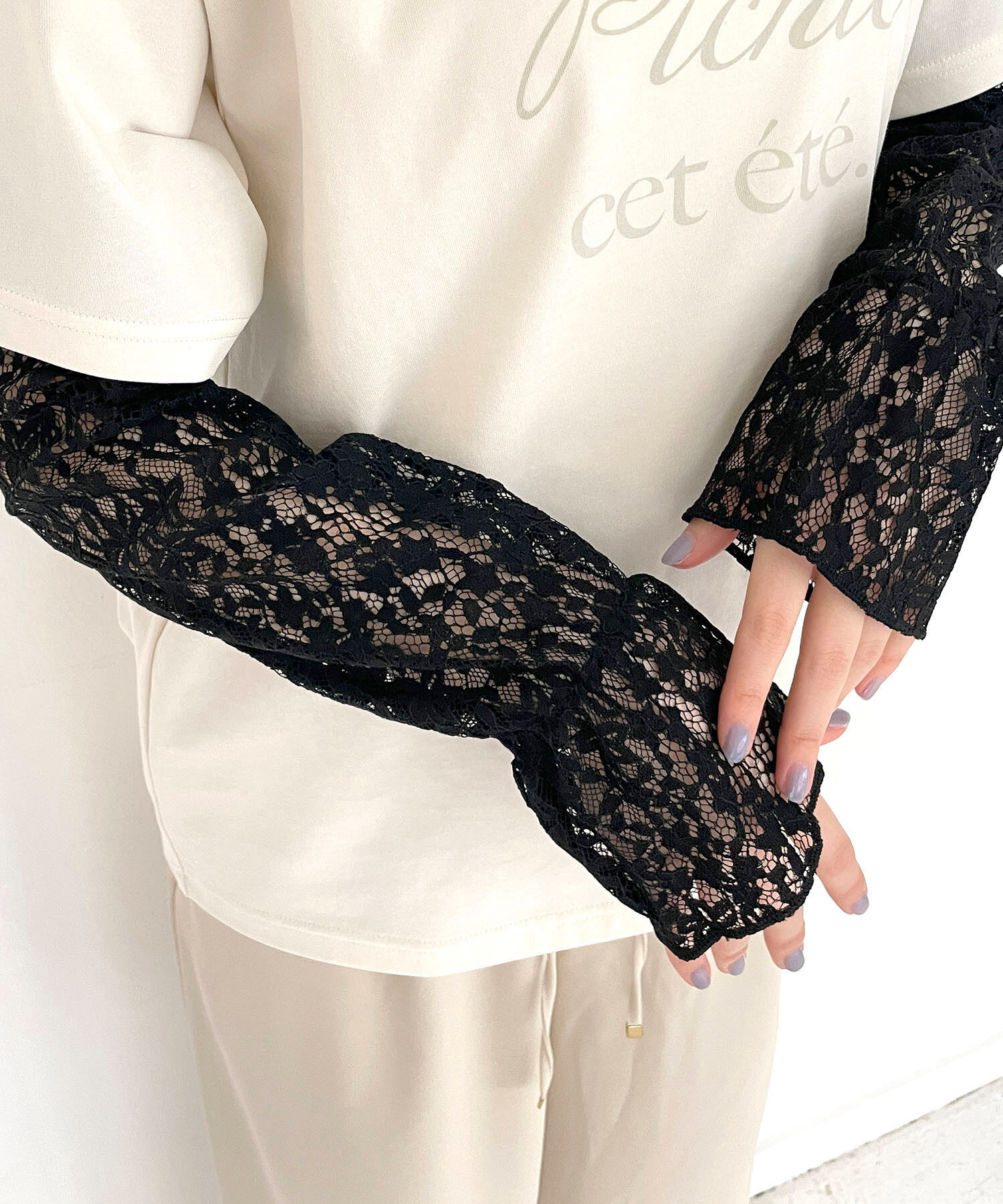 ROPE PICNIC PASSAGE「UVケア/フラワーレースアームカバー」|手袋|ブラック(01)