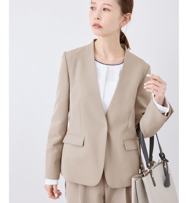 Rope&rsquo;Picnic「【360&deg;ウルトラストレッチ】UVカット・花粉ガード/ノーラペルジャケット/セットアップ対応」|ノーカラージャケット|キャメルサブ