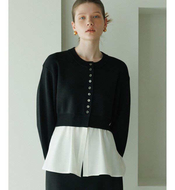 ADAM ET ROPE'「【サステナブル】フレアヘムシャツコンビカーディガン」|カーディガン|ブラック(01)