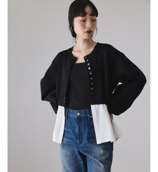 ADAM ET ROPE'「【サステナブル】フレアヘムシャツコンビカーディガン」|カーディガン|