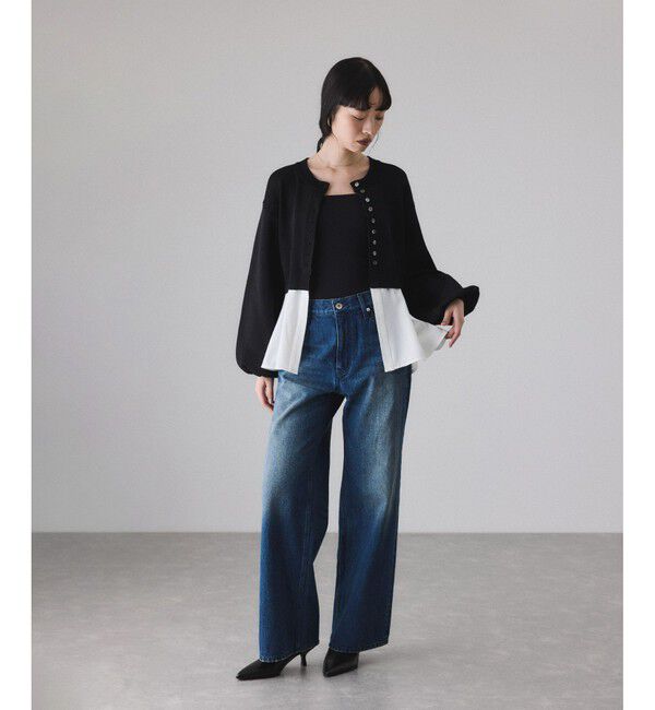 ADAM ET ROPE'「【サステナブル】フレアヘムシャツコンビカーディガン」|カーディガン|