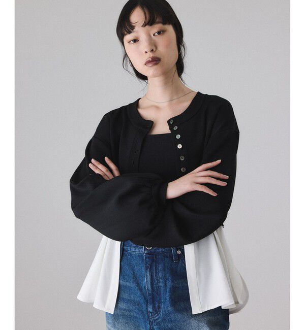 ADAM ET ROPE'「【サステナブル】フレアヘムシャツコンビカーディガン」|カーディガン|