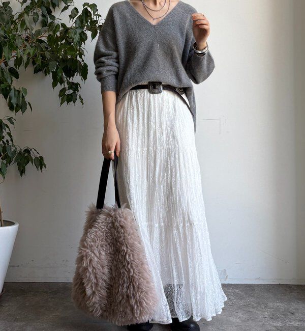  「ファーウール深Vプルオーバー」|ニット・セーター|