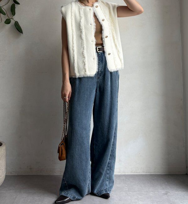  「【WEB限定】フリンジニットベスト」|カーディガン|